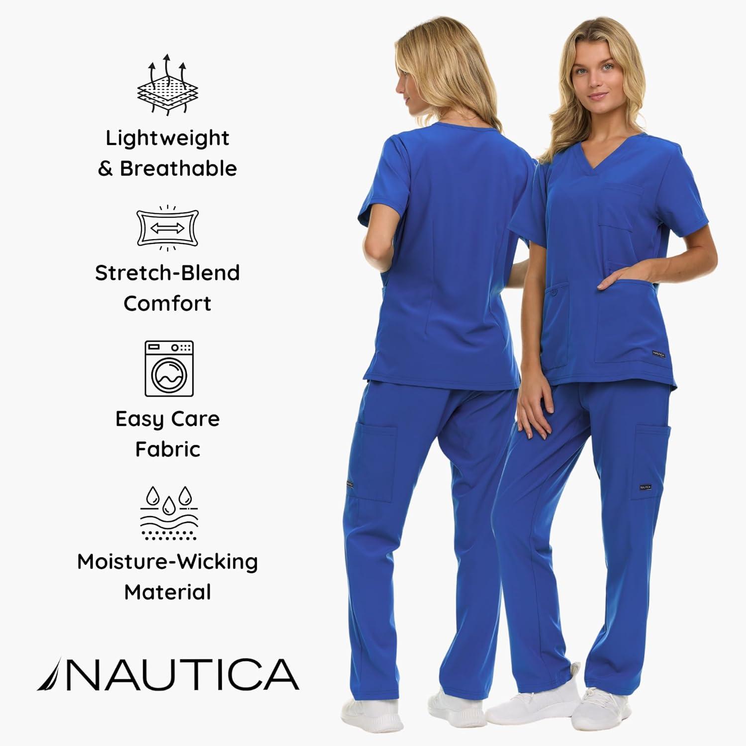 imageNautica Womens Scrub Set 9Pocket Breathable amp Stretchy Pants amp TopsRoyal Blue
