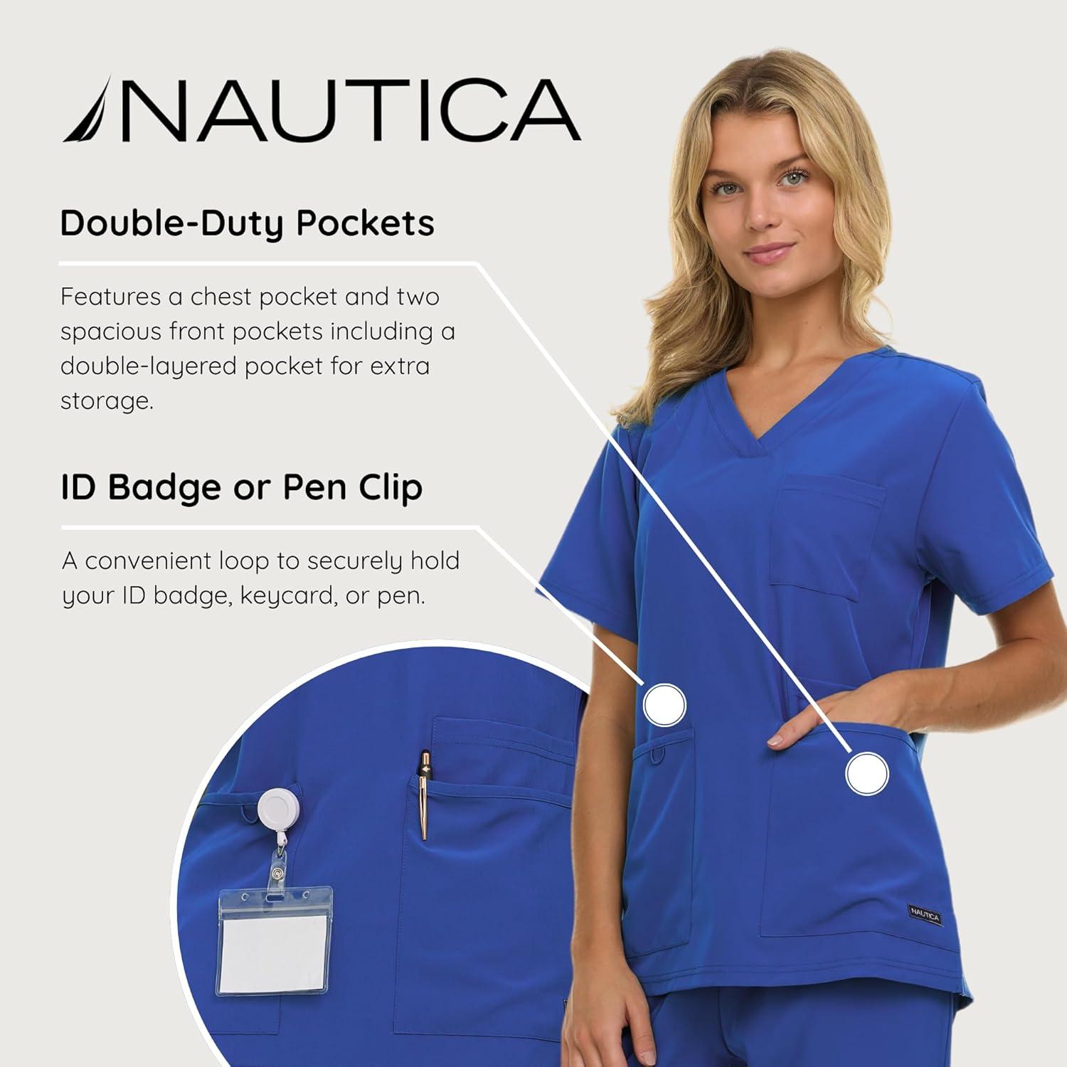imageNautica Womens Scrub Set 9Pocket Breathable amp Stretchy Pants amp TopsRoyal Blue
