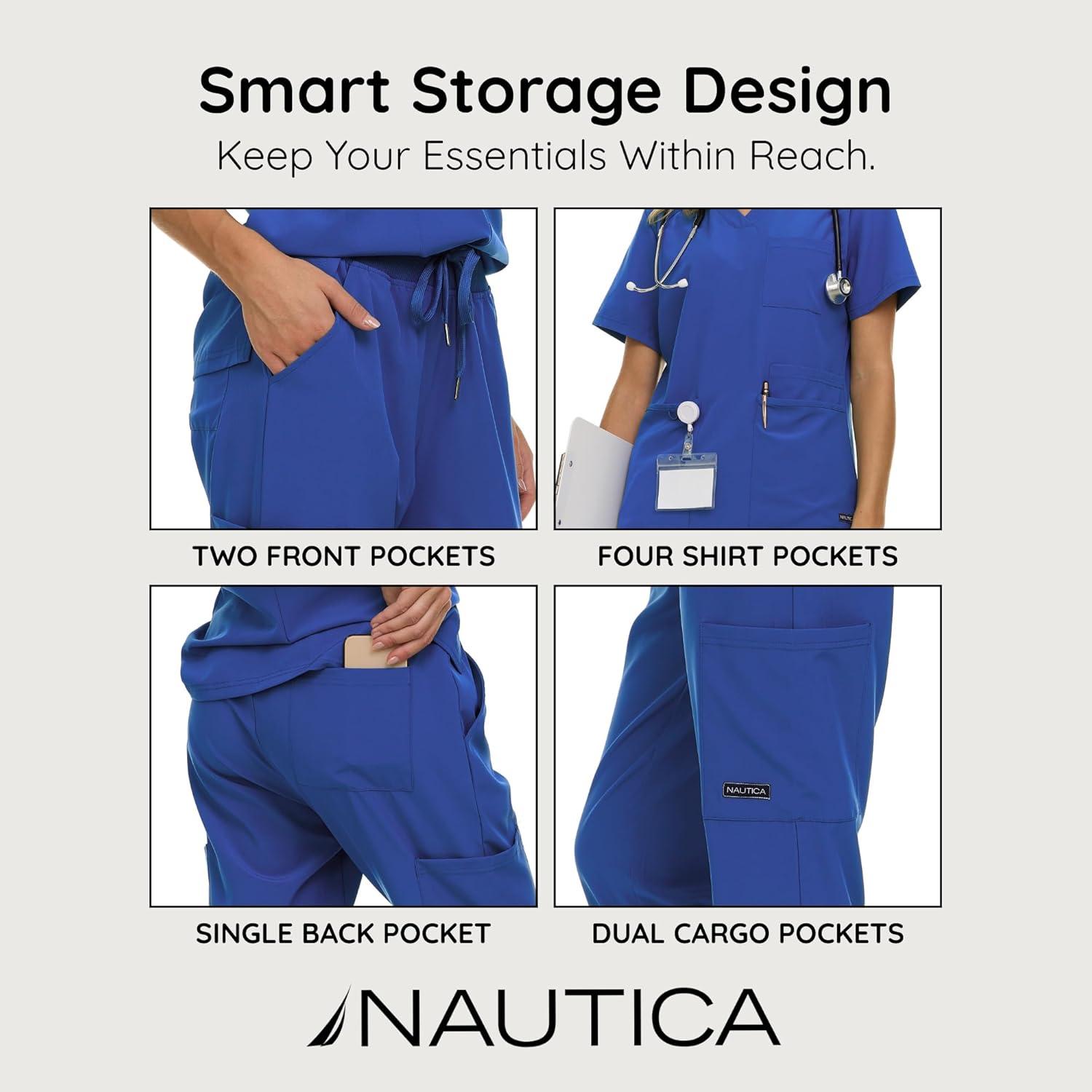 imageNautica Womens Scrub Set 9Pocket Breathable amp Stretchy Pants amp TopsRoyal Blue