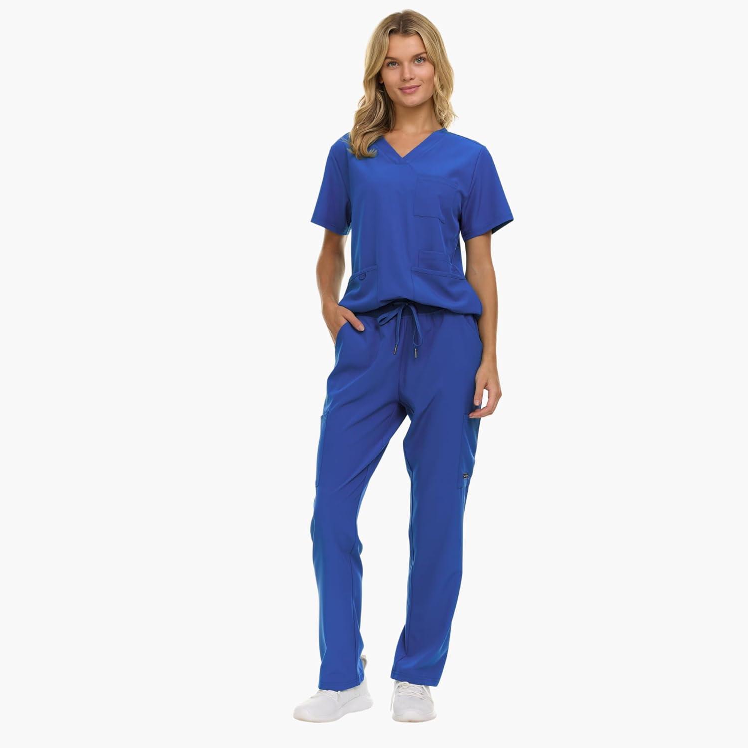 imageNautica Womens Scrub Set 9Pocket Breathable amp Stretchy Pants amp TopsRoyal Blue