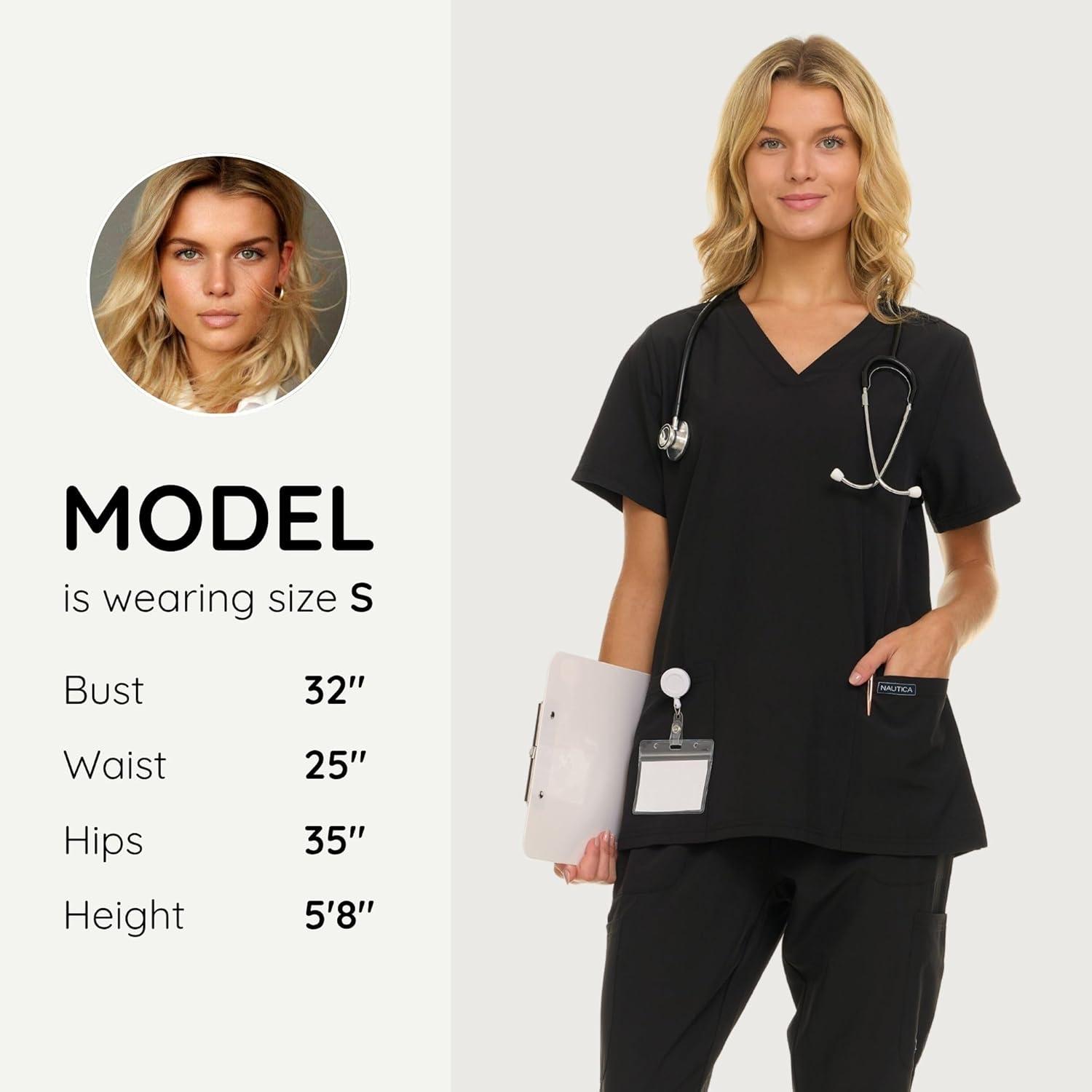 imageNautica Womens Scrubs Tops 3 Pack VNeck Breathable Scrub Tops Women 3 Pocket Stretch Fabric Scrubs for Women3 Pack BlkBlkBlk