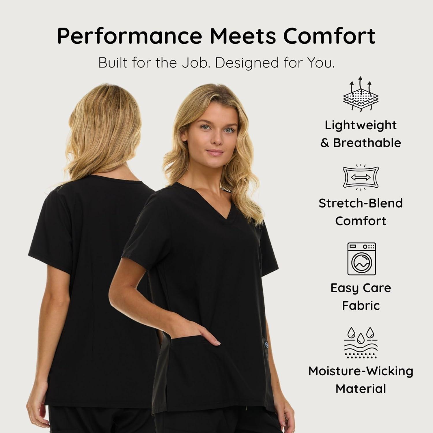 imageNautica Womens Scrubs Tops 3 Pack VNeck Breathable Scrub Tops Women 3 Pocket Stretch Fabric Scrubs for Women3 Pack BlkBlkBlk