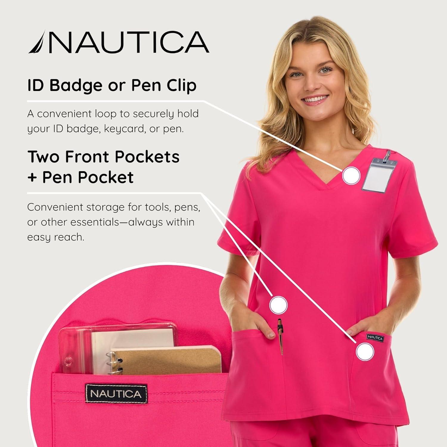 imageNautica Womens Scrubs Tops 3 Pack VNeck Breathable Scrub Tops Women 3 Pocket Stretch Fabric Scrubs for Women3 Pack BlkChrFus