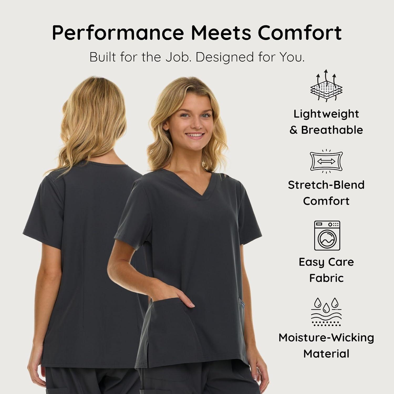 imageNautica Womens Scrubs Tops 3 Pack VNeck Breathable Scrub Tops Women 3 Pocket Stretch Fabric Scrubs for Women3 Pack BlkChrFus
