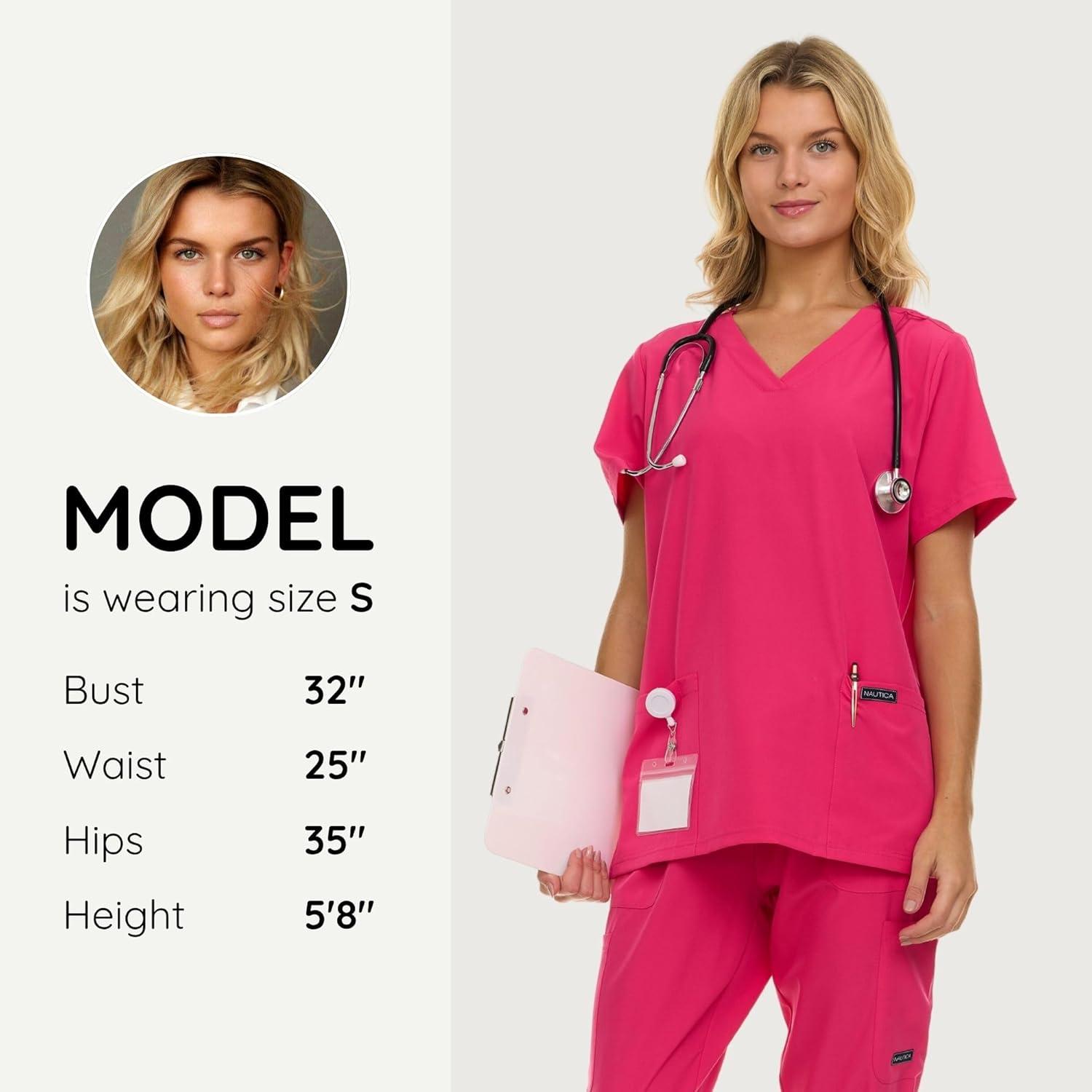 imageNautica Womens Scrubs Tops 3 Pack VNeck Breathable Scrub Tops Women 3 Pocket Stretch Fabric Scrubs for Women3 Pack BlkChrFus
