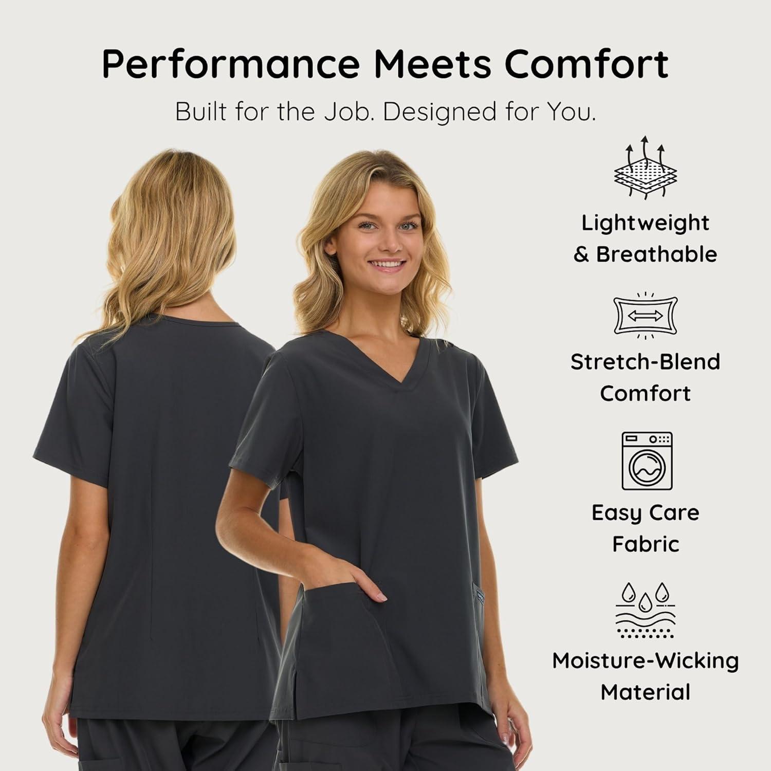 imageNautica Womens Scrubs Tops 3 Pack VNeck Breathable Scrub Tops Women 3 Pocket Stretch Fabric Scrubs for Women3 Pack BlkChrOlv