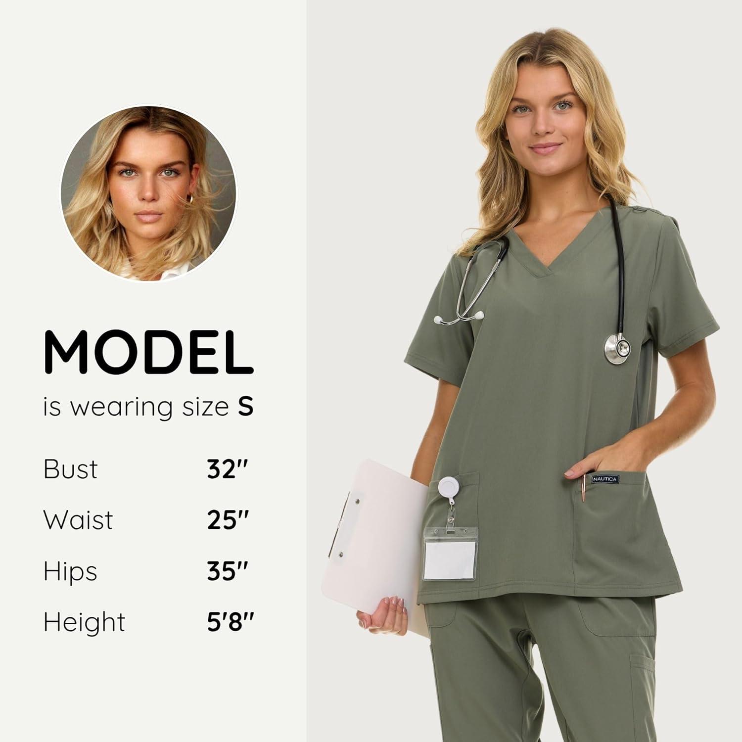 imageNautica Womens Scrubs Tops 3 Pack VNeck Breathable Scrub Tops Women 3 Pocket Stretch Fabric Scrubs for Women3 Pack BlkChrOlv