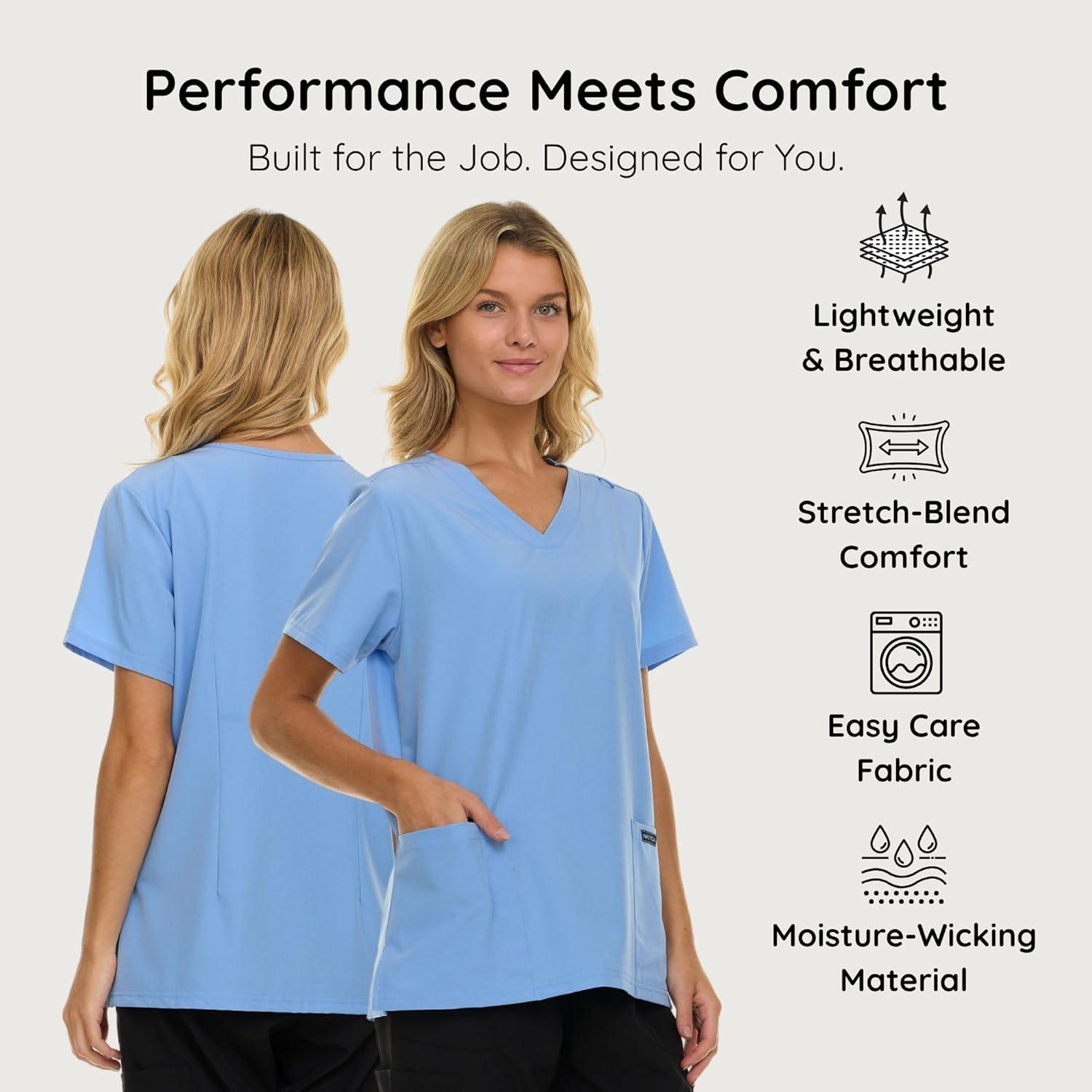 imageNautica Womens Scrubs Tops 3 Pack VNeck Breathable Scrub Tops Women 3 Pocket Stretch Fabric Scrubs for Women3 Pack BlkNvyCeil