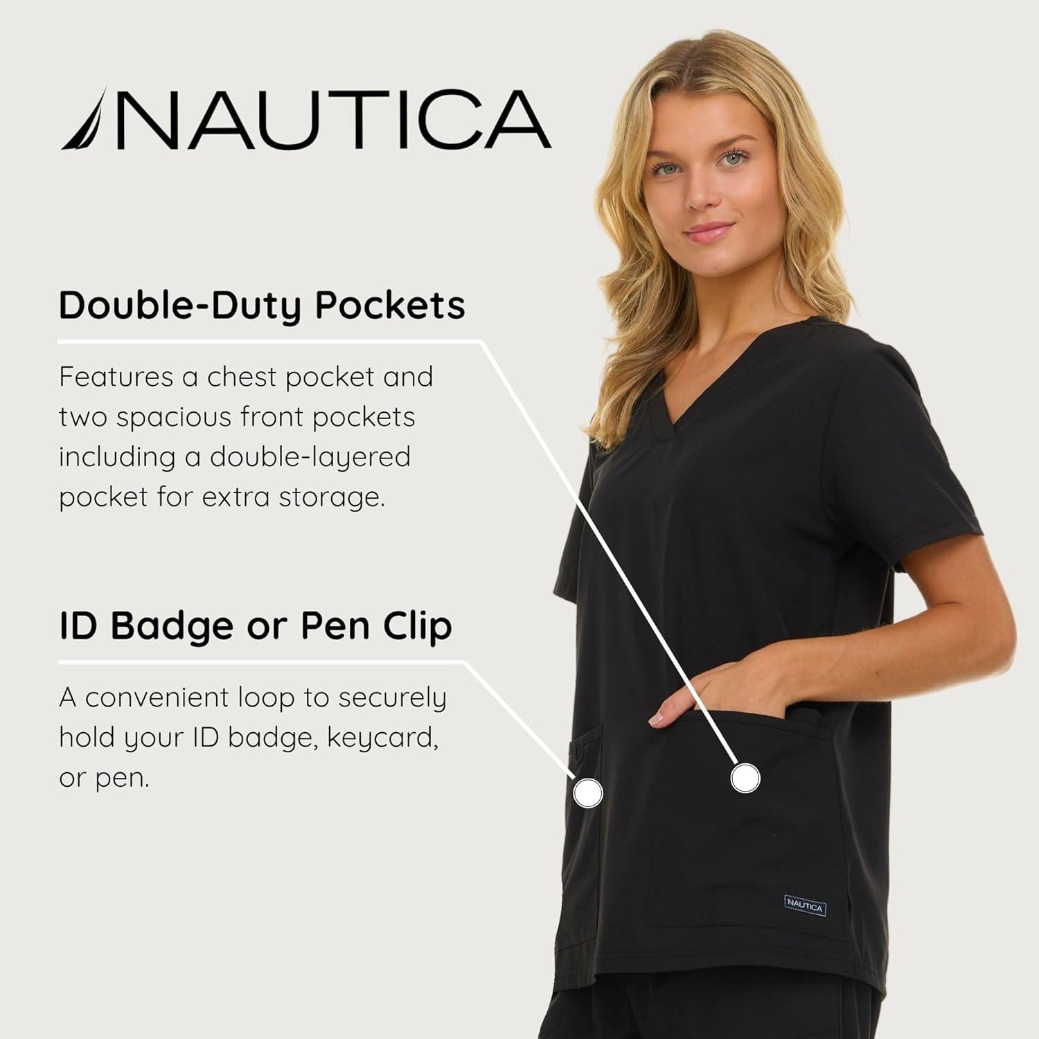 imageNautica Womens Scrubs Tops VNeck Breathable Scrub Tops Women 3 Pocket Stretch Fabric Scrubs for Women Medical Scrub ShirtBlack