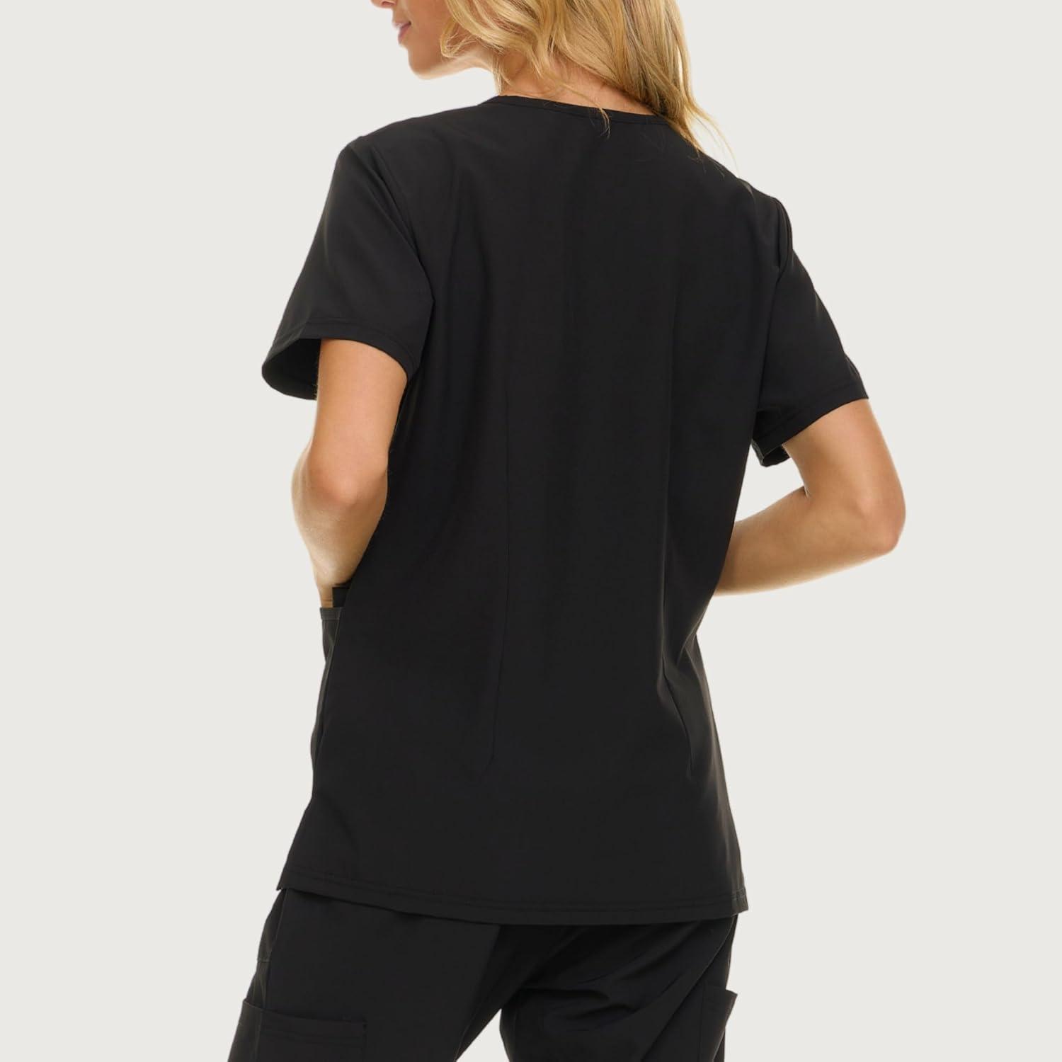 imageNautica Womens Scrubs Tops VNeck Breathable Scrub Tops Women 3 Pocket Stretch Fabric Scrubs for Women Medical Scrub ShirtBlack