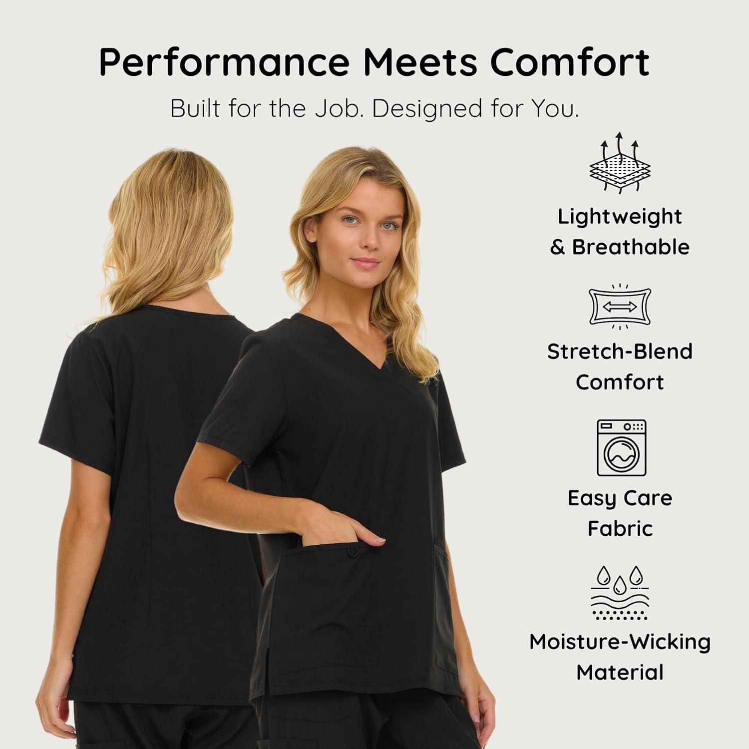 imageNautica Womens Scrubs Tops VNeck Breathable Scrub Tops Women 3 Pocket Stretch Fabric Scrubs for Women Medical Scrub ShirtBlack