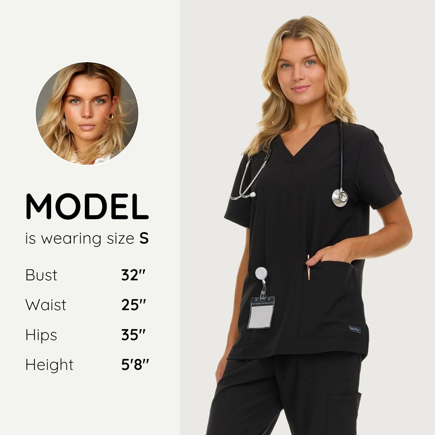 imageNautica Womens Scrubs Tops VNeck Breathable Scrub Tops Women 3 Pocket Stretch Fabric Scrubs for Women Medical Scrub ShirtBlack