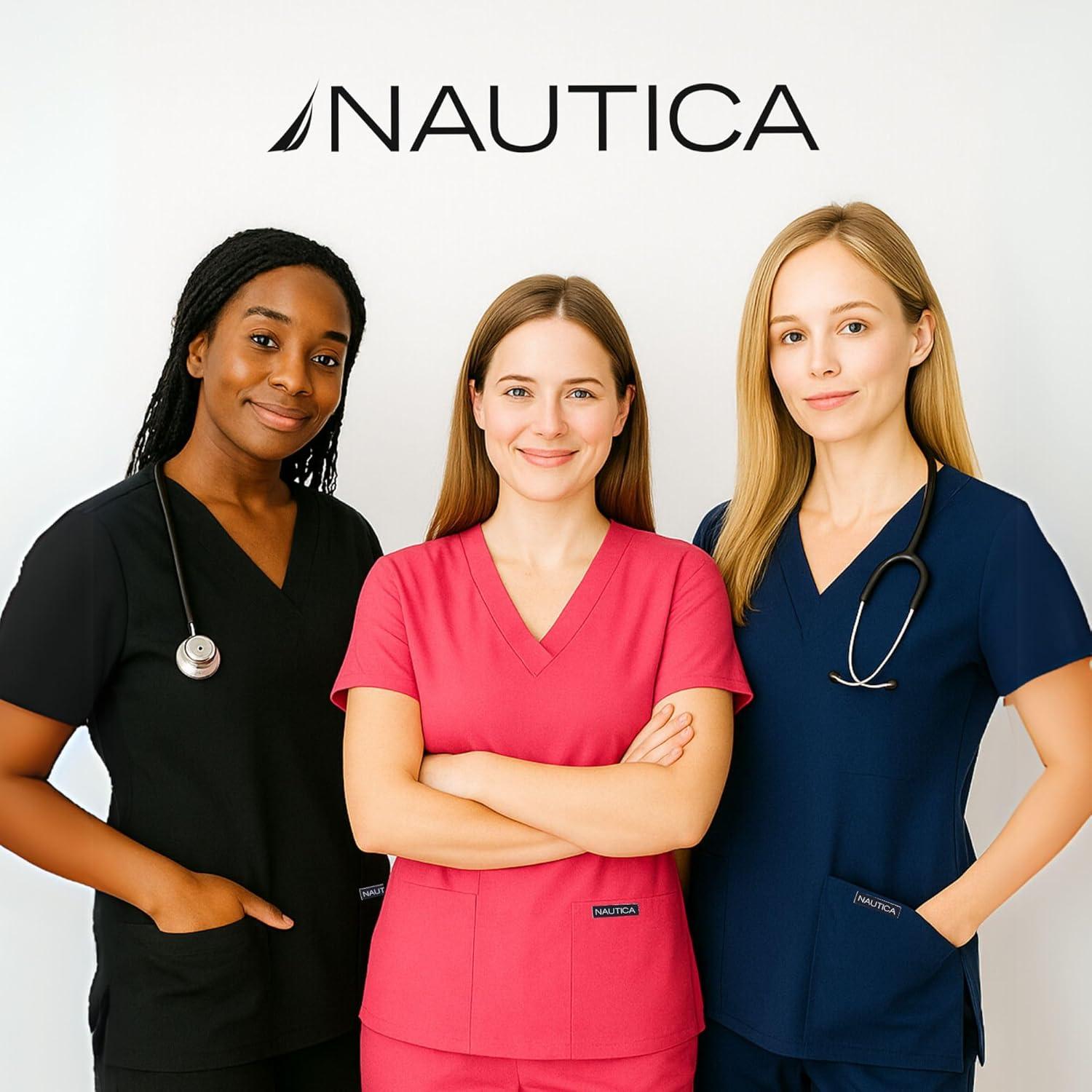 imageNautica Womens Scrubs Tops VNeck Breathable Scrub Tops Women 3 Pocket Stretch Fabric Scrubs for Women Medical Scrub ShirtCarribean
