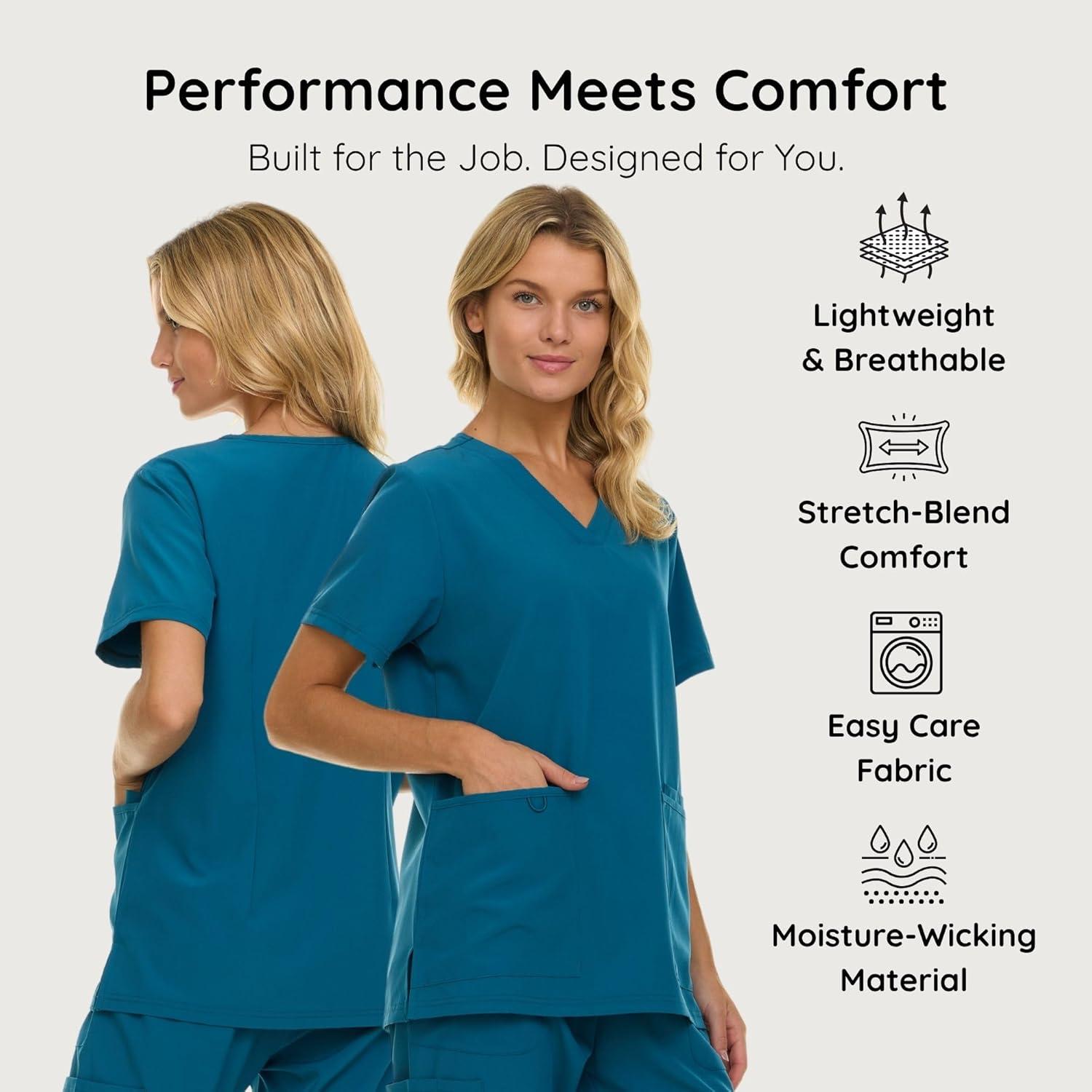 imageNautica Womens Scrubs Tops VNeck Breathable Scrub Tops Women 3 Pocket Stretch Fabric Scrubs for Women Medical Scrub ShirtCarribean
