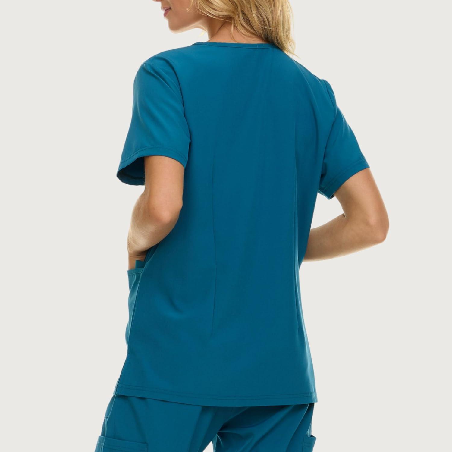 imageNautica Womens Scrubs Tops VNeck Breathable Scrub Tops Women 3 Pocket Stretch Fabric Scrubs for Women Medical Scrub ShirtCarribean