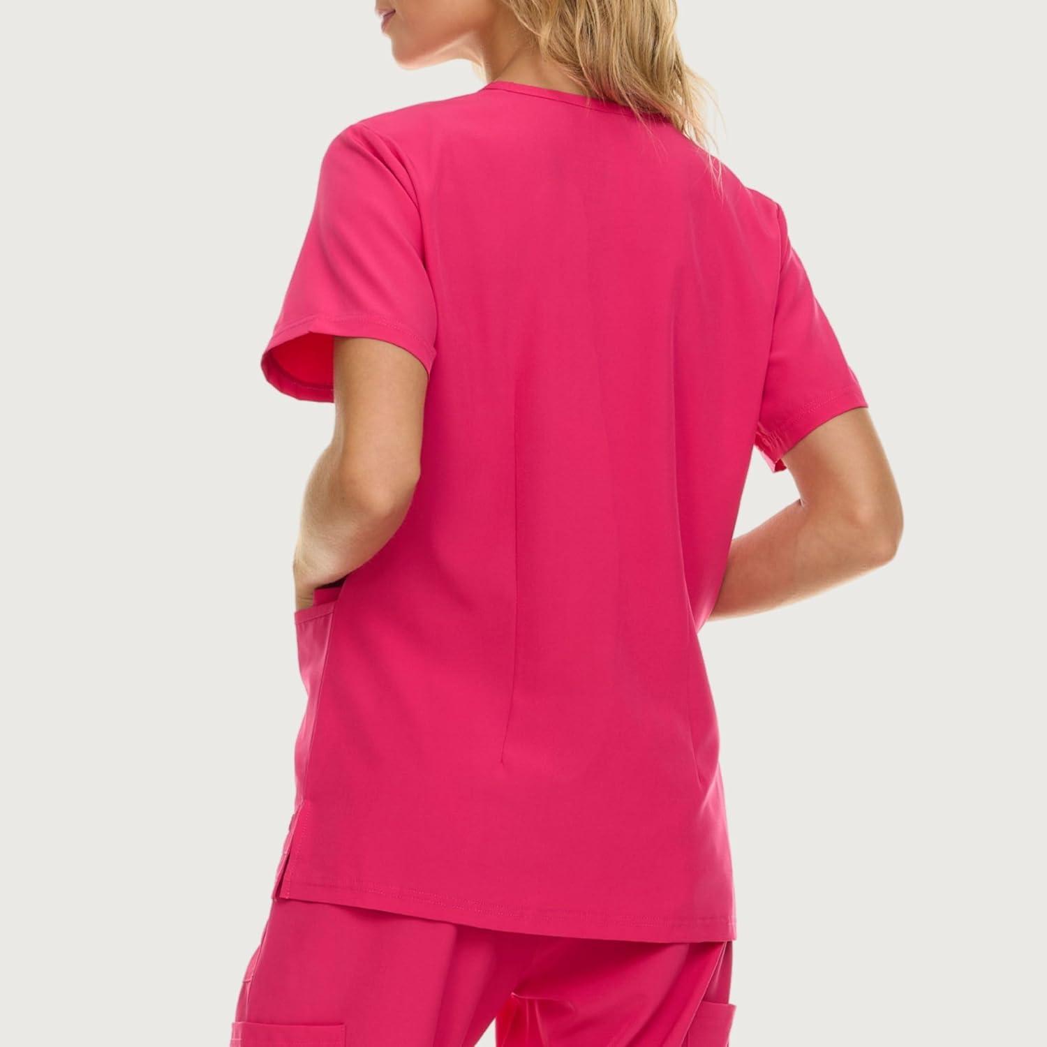 imageNautica Womens Scrubs Tops VNeck Breathable Scrub Tops Women 3 Pocket Stretch Fabric Scrubs for Women Medical Scrub ShirtFuschia