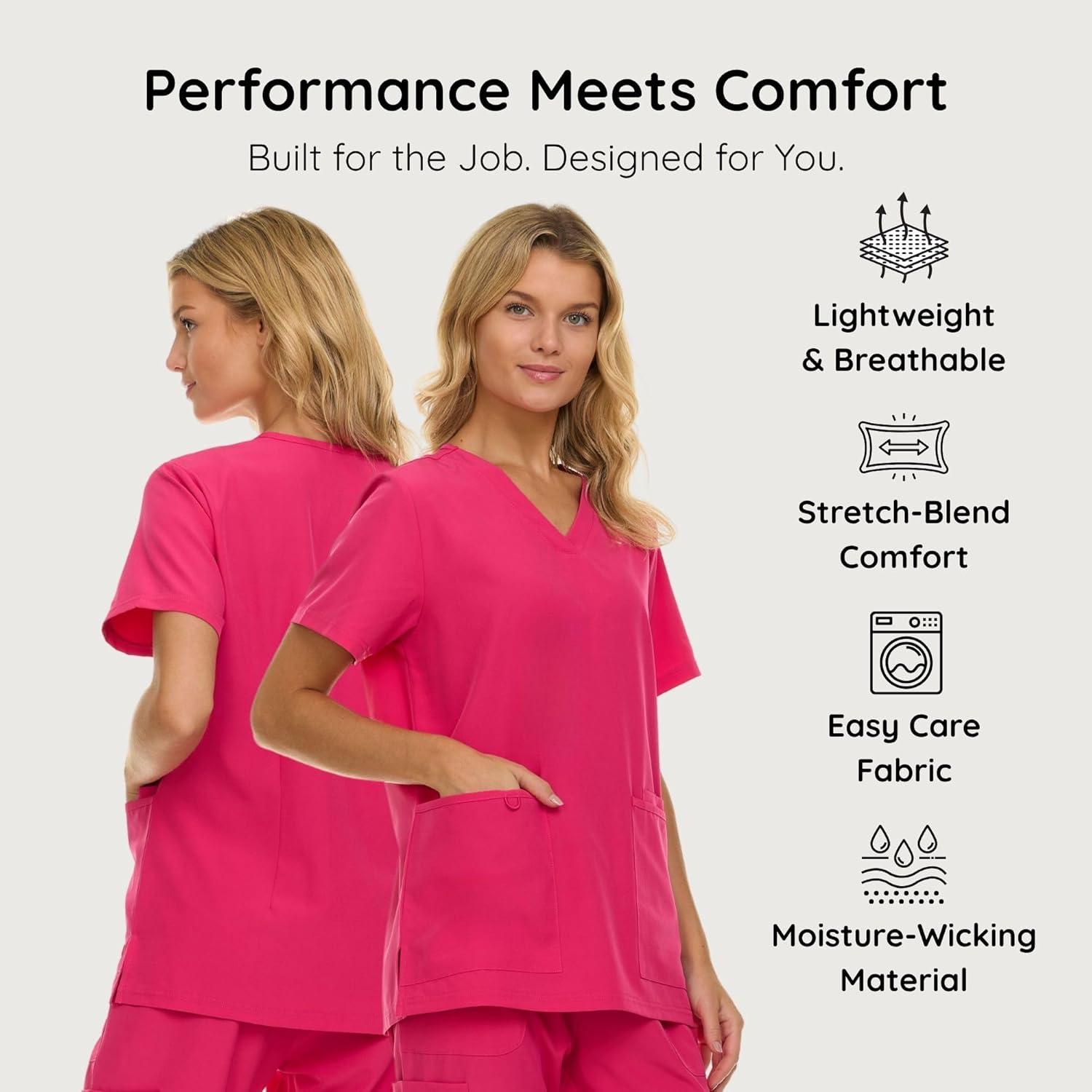 imageNautica Womens Scrubs Tops VNeck Breathable Scrub Tops Women 3 Pocket Stretch Fabric Scrubs for Women Medical Scrub ShirtFuschia