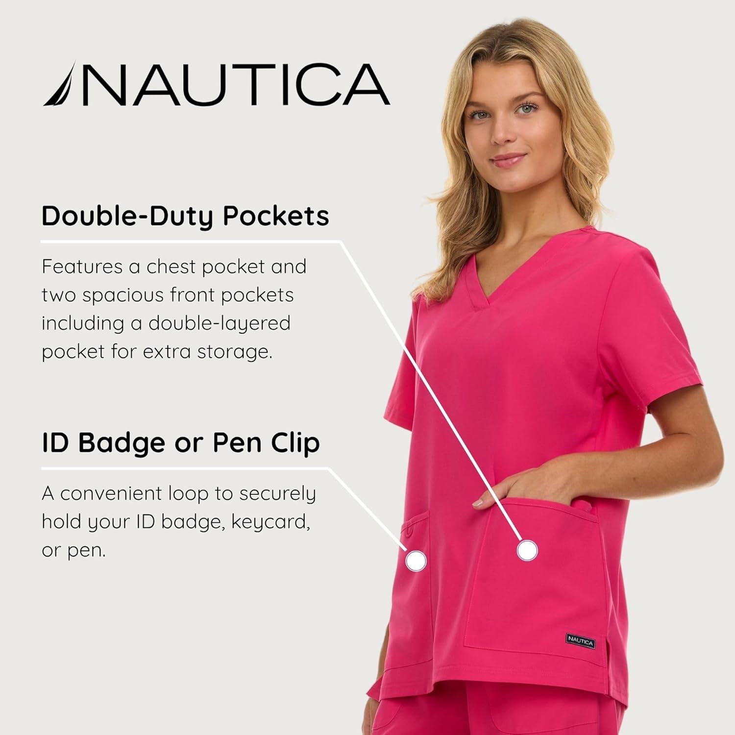 imageNautica Womens Scrubs Tops VNeck Breathable Scrub Tops Women 3 Pocket Stretch Fabric Scrubs for Women Medical Scrub ShirtFuschia