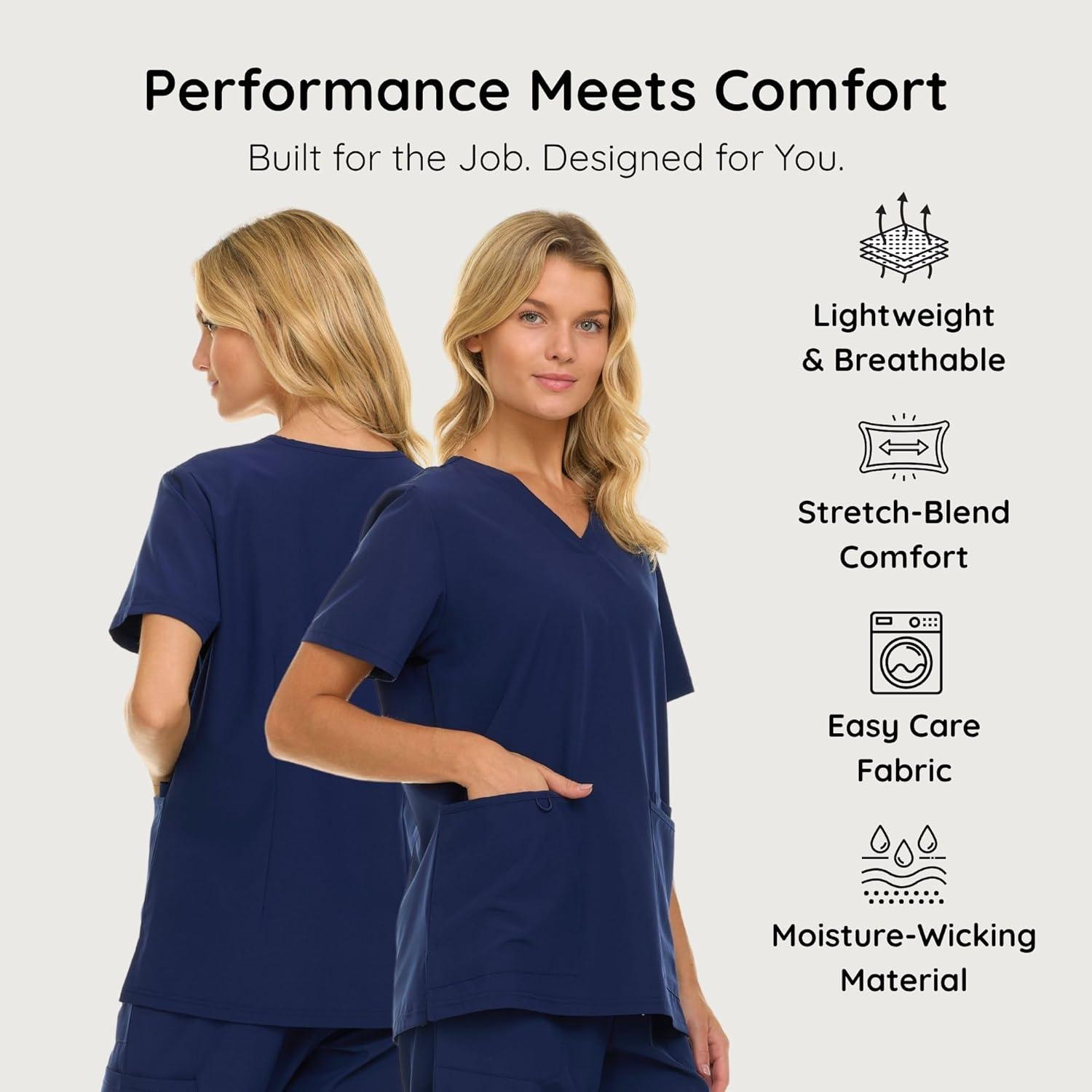 imageNautica Womens Scrubs Tops VNeck Breathable Scrub Tops Women 3 Pocket Stretch Fabric Scrubs for Women Medical Scrub ShirtNavy