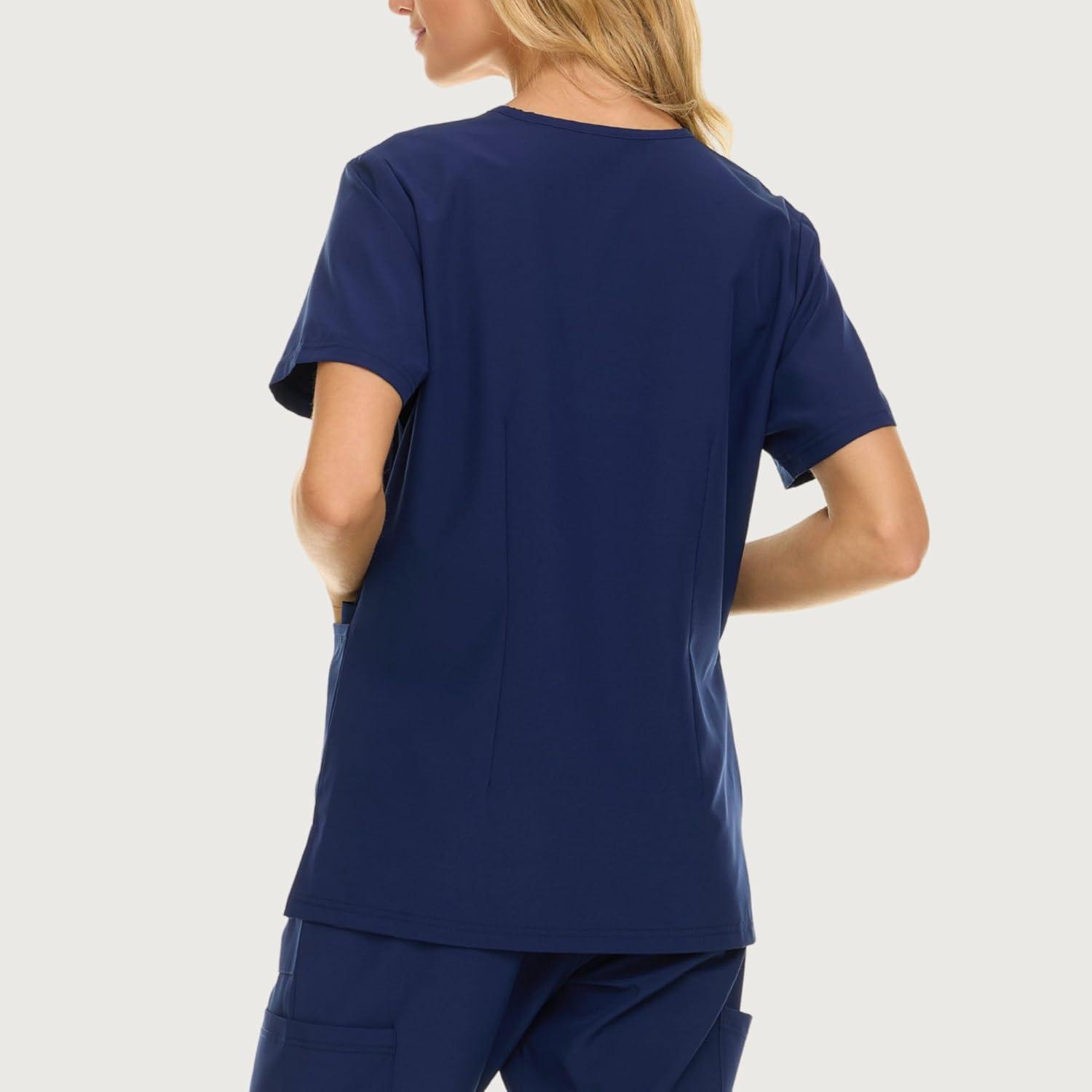imageNautica Womens Scrubs Tops VNeck Breathable Scrub Tops Women 3 Pocket Stretch Fabric Scrubs for Women Medical Scrub ShirtNavy