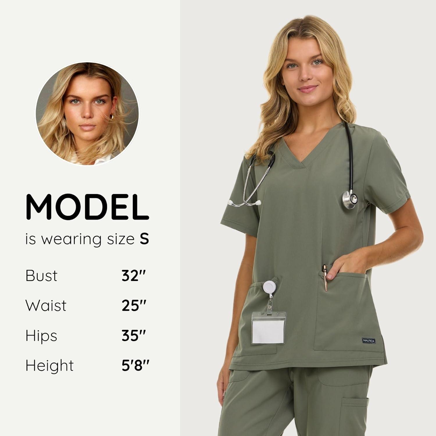 imageNautica Womens Scrubs Tops VNeck Breathable Scrub Tops Women 3 Pocket Stretch Fabric Scrubs for Women Medical Scrub ShirtOlive