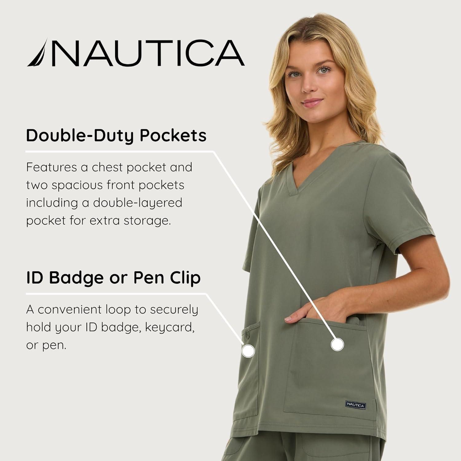 imageNautica Womens Scrubs Tops VNeck Breathable Scrub Tops Women 3 Pocket Stretch Fabric Scrubs for Women Medical Scrub ShirtOlive