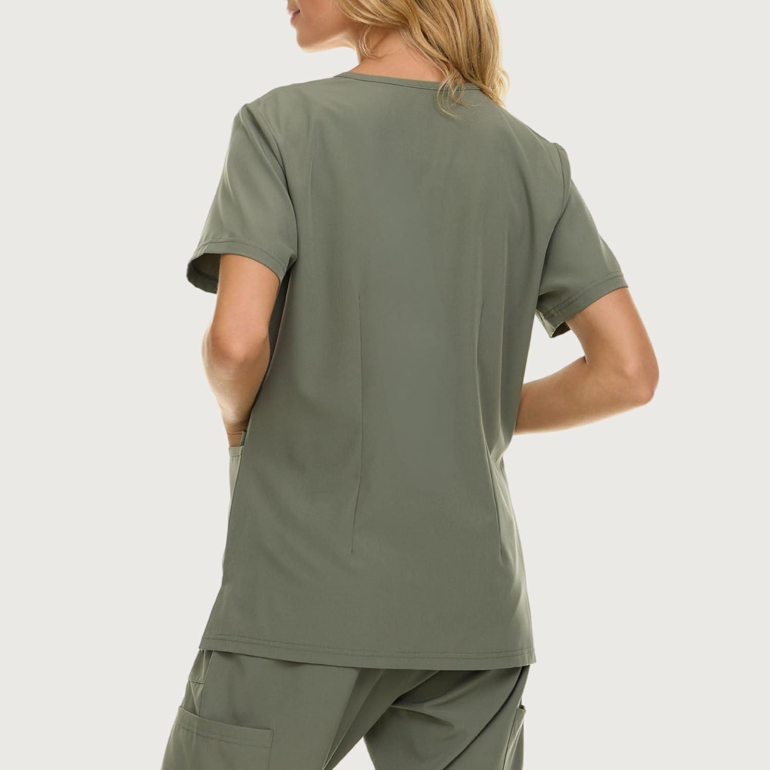 imageNautica Womens Scrubs Tops VNeck Breathable Scrub Tops Women 3 Pocket Stretch Fabric Scrubs for Women Medical Scrub ShirtOlive