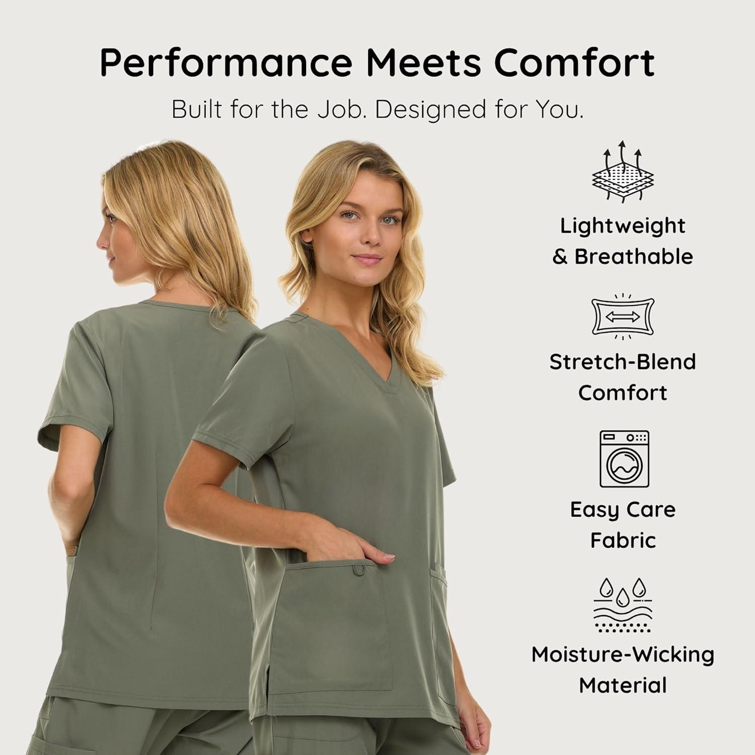 imageNautica Womens Scrubs Tops VNeck Breathable Scrub Tops Women 3 Pocket Stretch Fabric Scrubs for Women Medical Scrub ShirtOlive