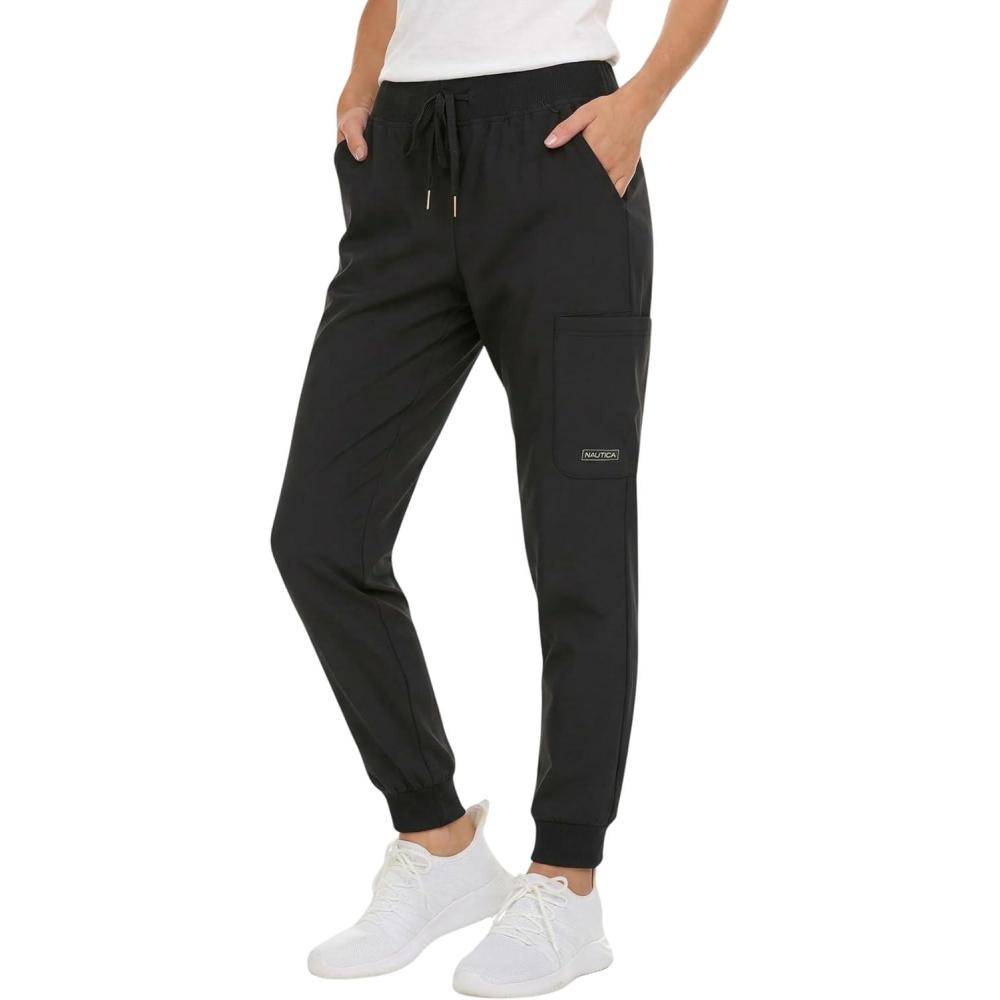 imageNautica Scrub Pants for Women Breathable Drawstring Jogger Scrubs for Women 5 Pocket Stretch Soft Scrub Bottoms for WomanBlack