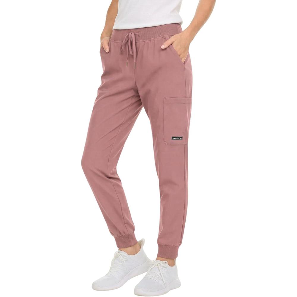 imageNautica Scrub Pants for Women Breathable Drawstring Jogger Scrubs for Women 5 Pocket Stretch Soft Scrub Bottoms for WomanMauve