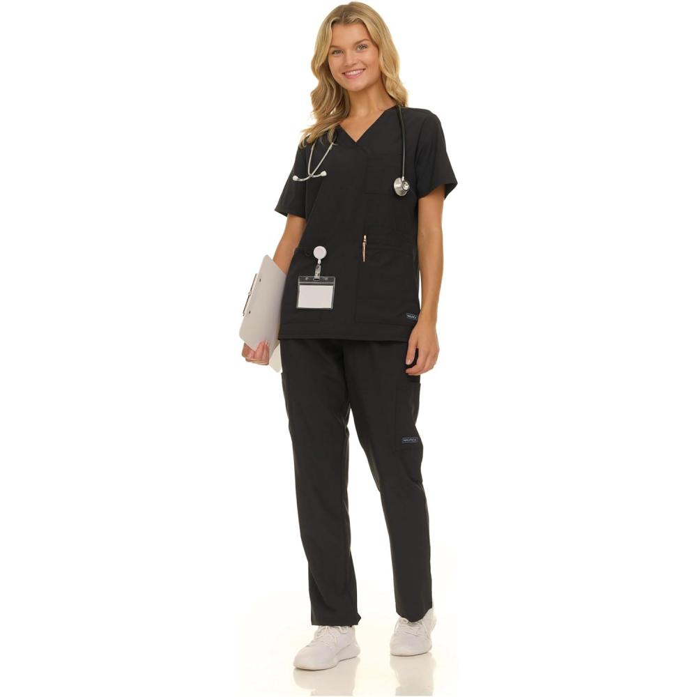 imageNautica Womens Scrub Set 9Pocket Breathable amp Stretchy Pants amp TopsBlack