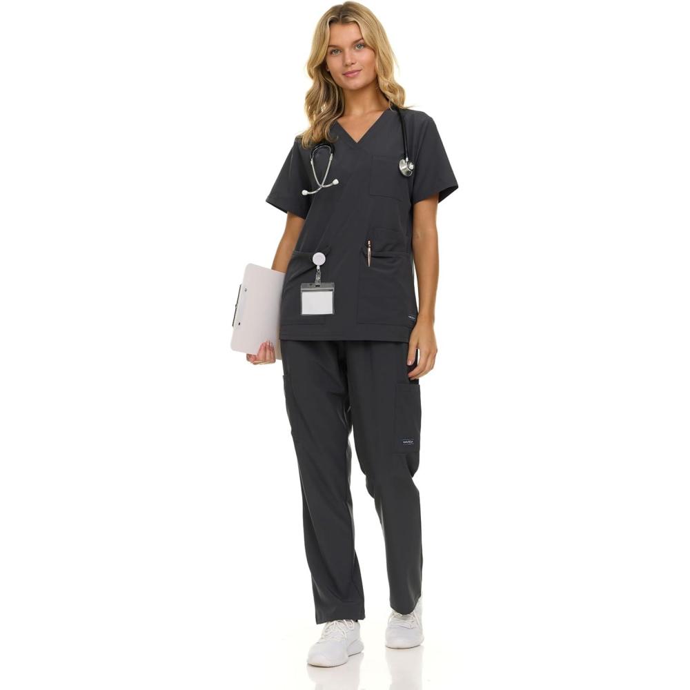 imageNautica Womens Scrub Set 9Pocket Breathable amp Stretchy Pants amp TopsCharcoal