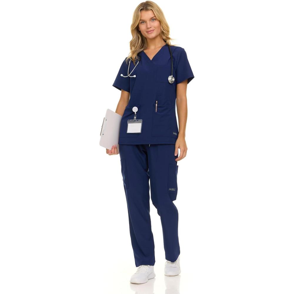imageNautica Womens Scrub Set 9Pocket Breathable amp Stretchy Pants amp TopsNavy
