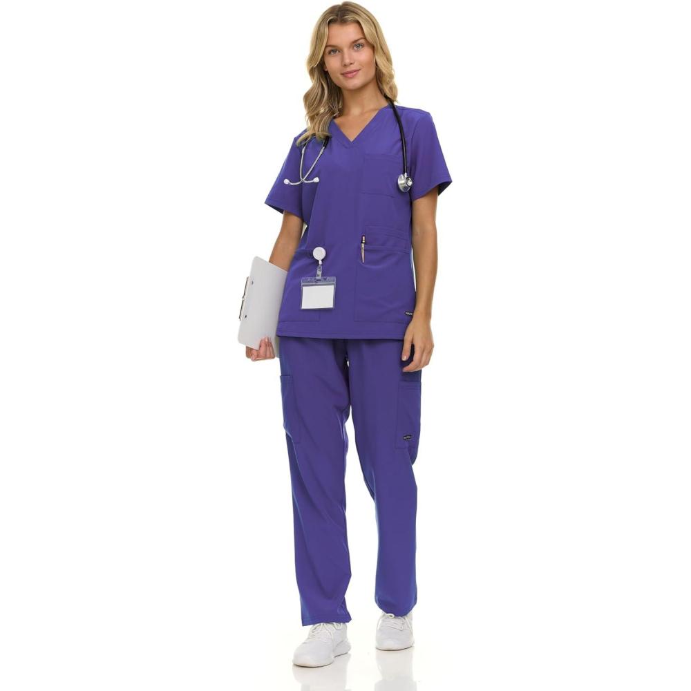 imageNautica Womens Scrub Set 9Pocket Breathable amp Stretchy Pants amp TopsPurple