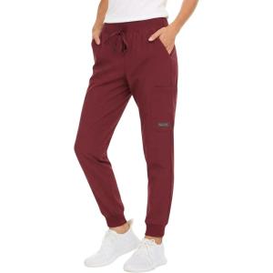Nautica Scrub Pants for Women, Breathable Drawstring Jogger Scrubs for Women, 5 Pocket Stretch Soft Scrub Bottoms for Woman(Cabernet)