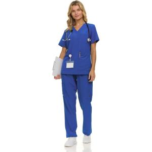 Nautica Women’s Scrub Set, 9-Pocket Breathable & Stretchy Pants & Tops(Royal Blue)