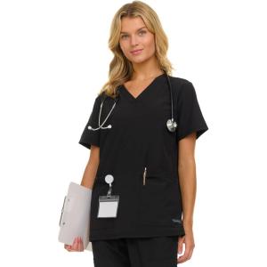 Nautica Womens Scrubs Tops, V-Neck Breathable Scrub Tops Women, 3 Pocket Stretch Fabric Scrubs for Women, Medical Scrub Shirt(Black)