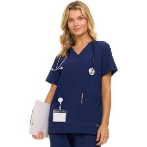 Nautica Womens Scrubs Tops, V-Neck Breathable Scrub Tops Women, 3 Pocket Stretch Fabric Scrubs for Women, Medical Scrub Shirt(Navy)