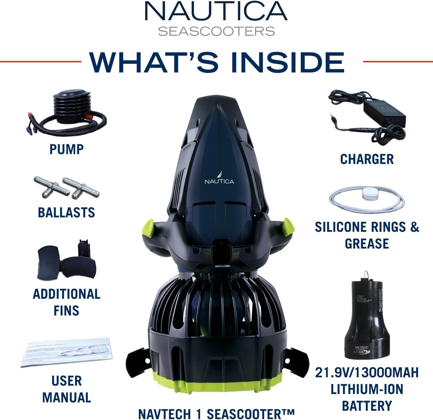 imageNautica J Class Underwater seascooter Foldable and Travel Ready for Diving Snorkeling and CruisingNavy
