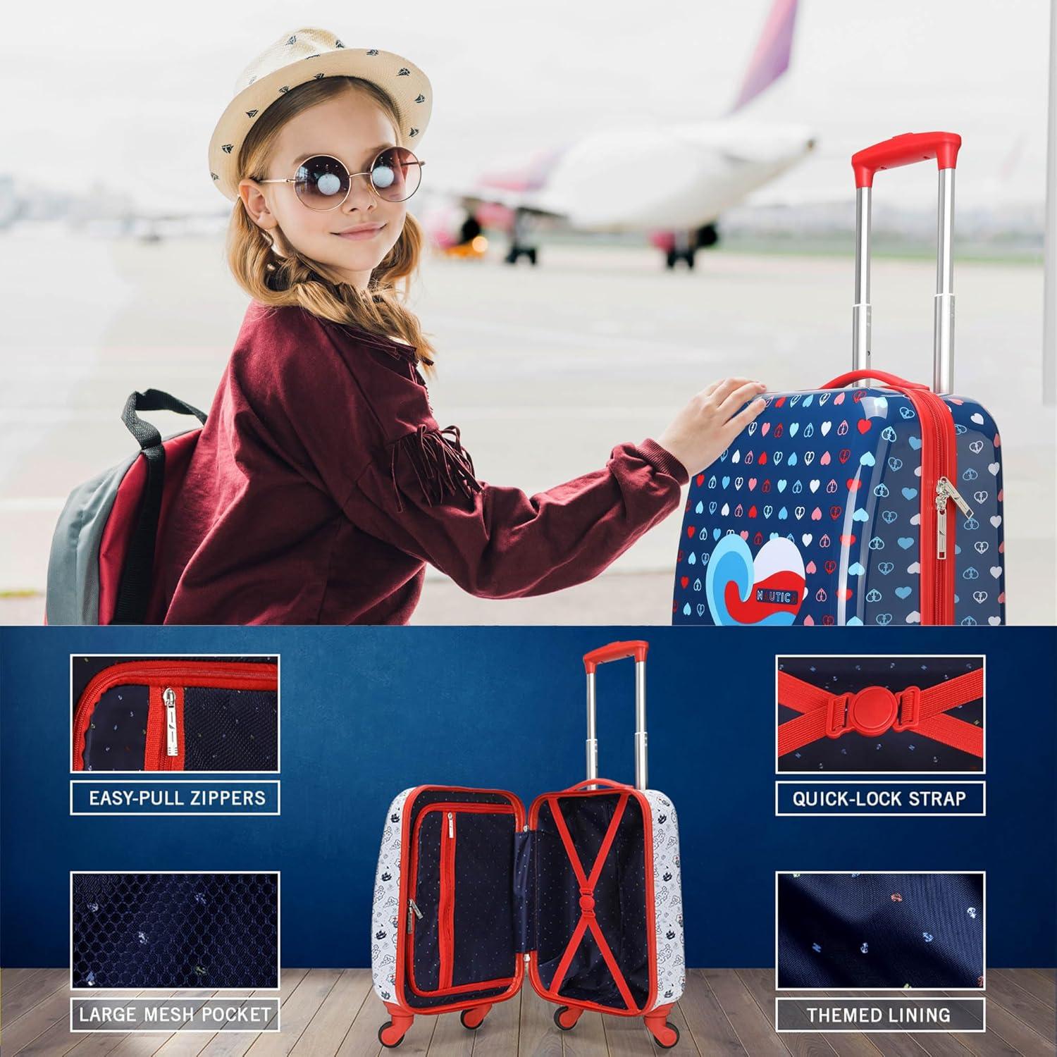 imageNautica Kids 18 Hardside Carryon Suitcase with Spinner Wheels Shark AttackNautica Peace 5pc School Set