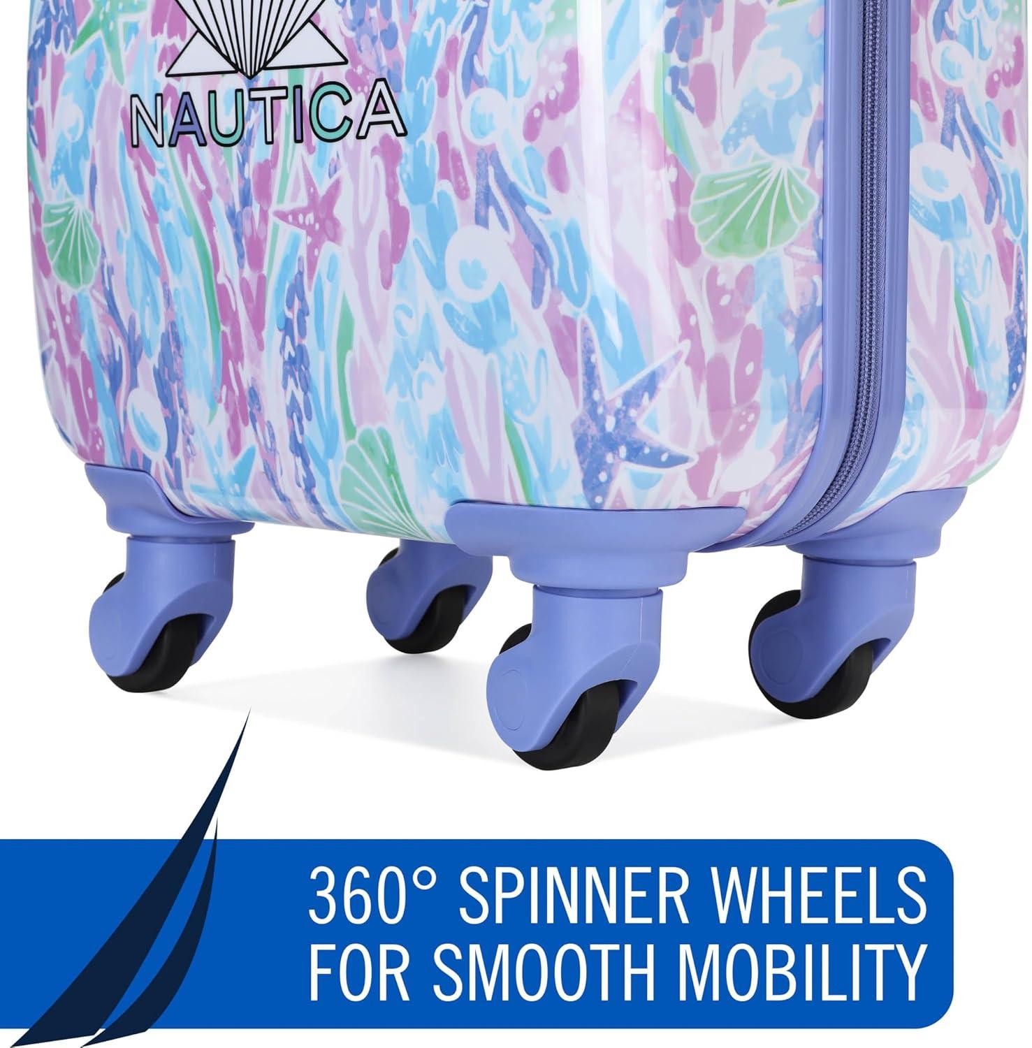 imageNautica Kids 18 Hardside Carryon Suitcase with Spinner Wheels Shark AttackPastel Shell