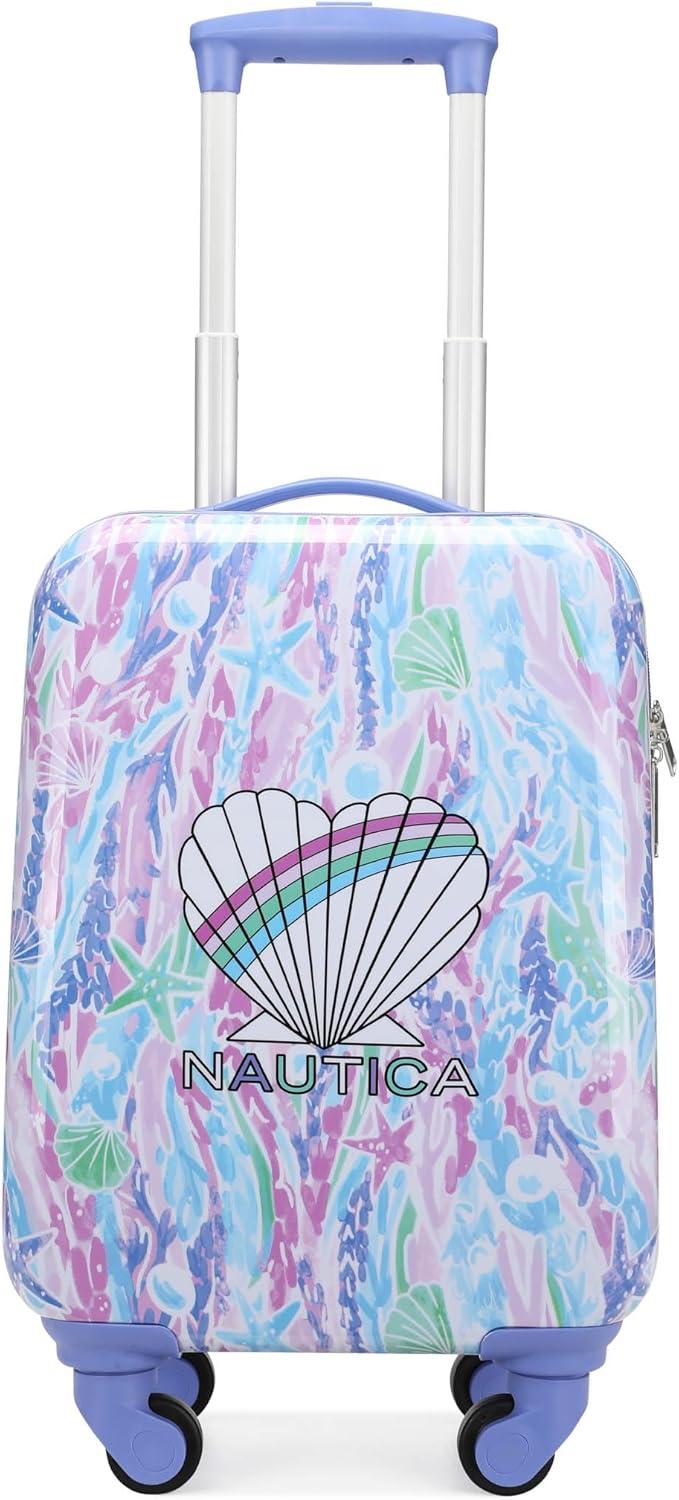 imageNautica Kids 18 Hardside Carryon Suitcase with Spinner Wheels Shark AttackPastel Shell