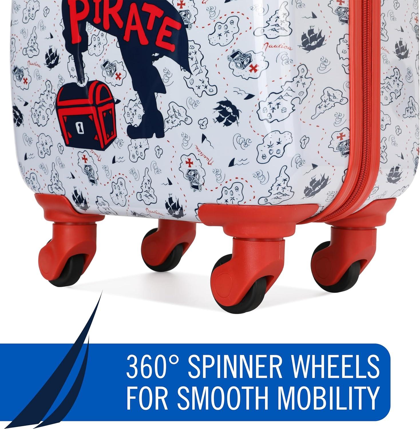imageNautica Kids 18 Hardside Carryon Suitcase with Spinner Wheels Shark AttackPirate Ahoy