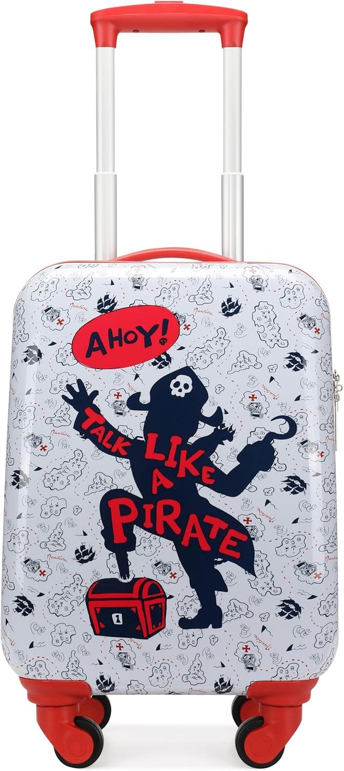 imageNautica Kids 18 Hardside Carryon Suitcase with Spinner Wheels Shark AttackPirate Ahoy