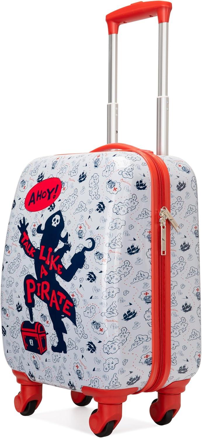 imageNautica Kids 18 Hardside Carryon Suitcase with Spinner Wheels Shark AttackPirate Ahoy