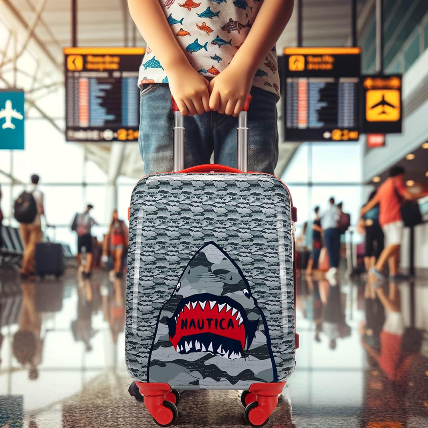 imageNautica Kids 18 Hardside Carryon Suitcase with Spinner Wheels Shark AttackShark Attack