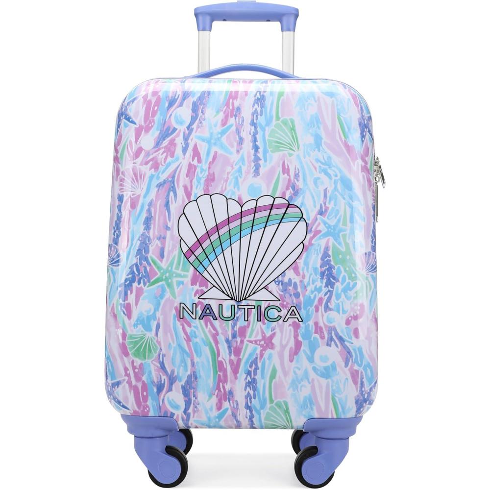 imageNautica Kids 18 Hardside Carryon Suitcase with Spinner Wheels Shark AttackPastel Shell