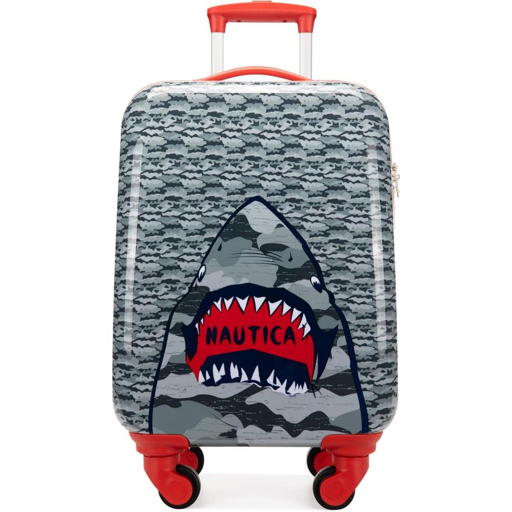imageNautica Kids 18 Hardside Carryon Suitcase with Spinner Wheels Shark AttackShark Attack