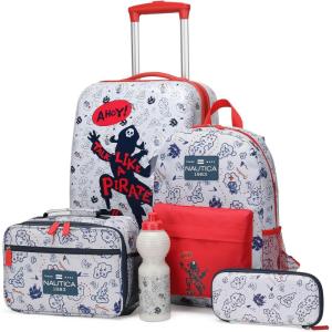 Nautica Kids 18″ Hardside Carry-on Suitcase with Spinner Wheels, Shark Attack(Pirate Ahoy | 5pc School Set)