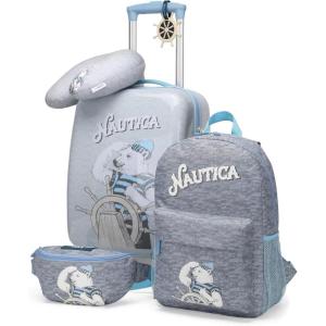 Nautica Kids 18″ Hardside Carry-on Suitcase with Spinner Wheels, Shark Attack(Polar Voyage | 5pc Travel Set)